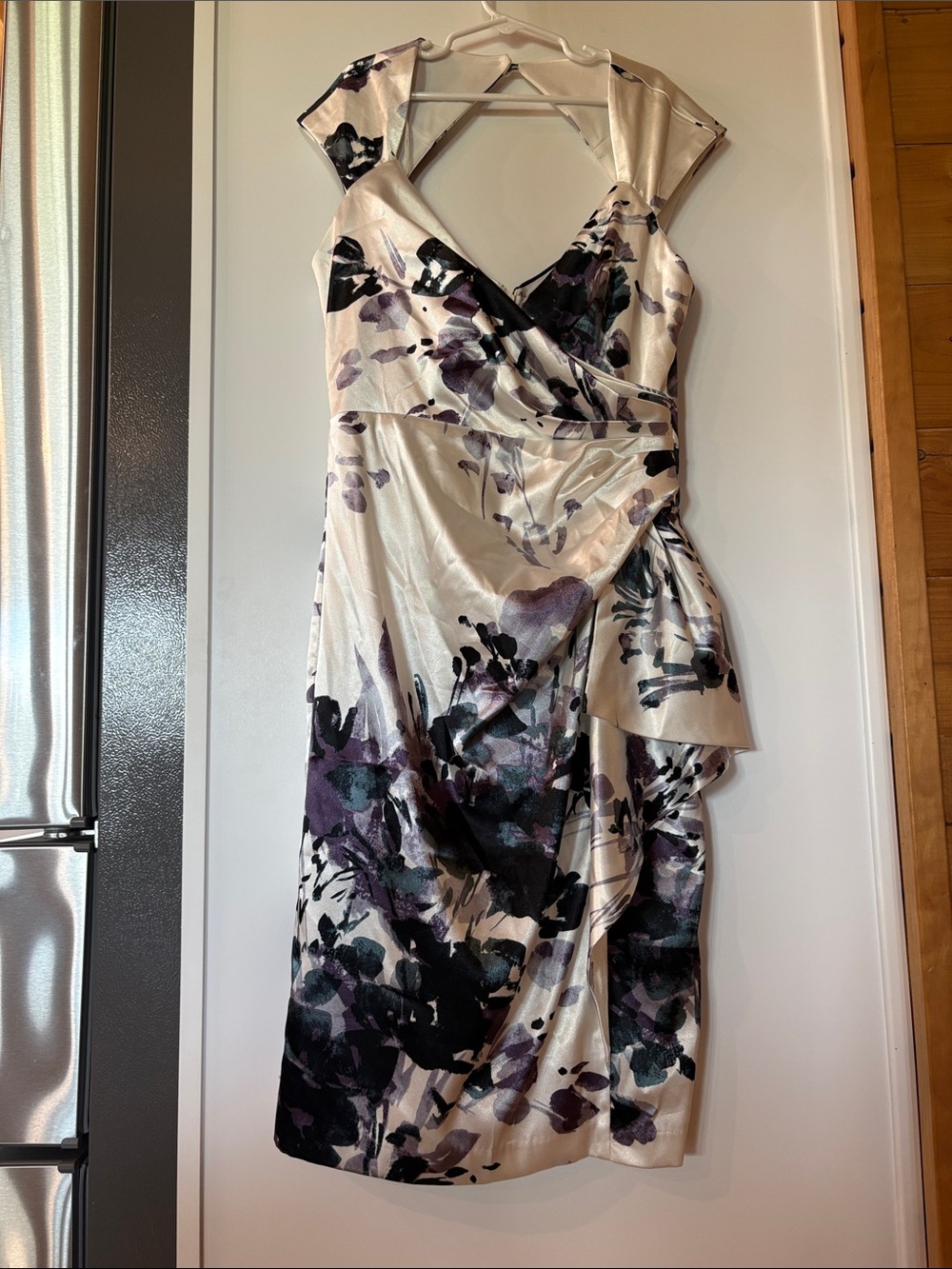 Elegant Ivory Floral Wrap Sheath Dress